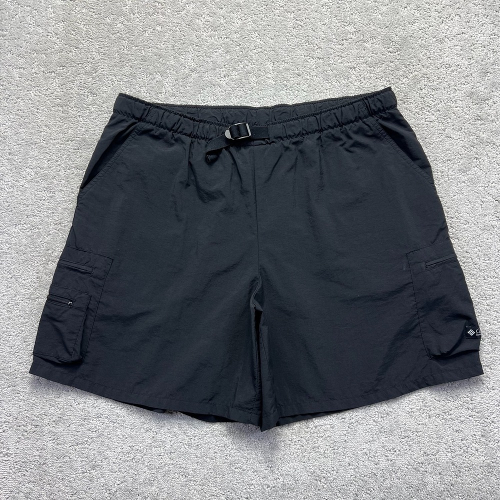 Columbia Cargo Shorts Womens Large Black Nylon Hiking Belted Techwear Gorpcore